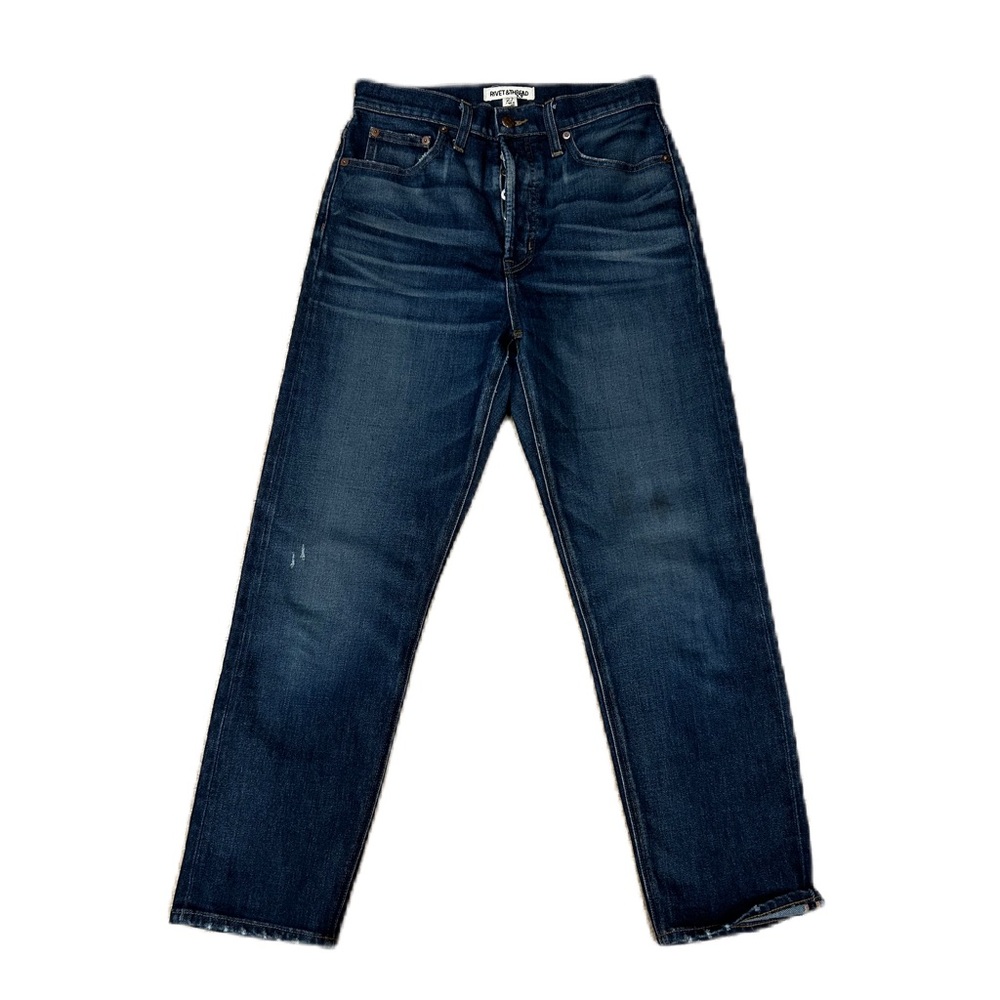 Madewell Rivet & Thread High Rise Straight Leg Jeans Womens 27 Blue Button Fly